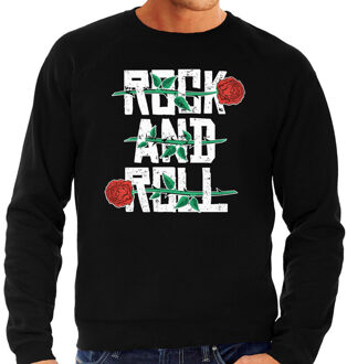 Bellatio Decorations Rock and Roll muziek thema - sweater trui - zwart - voor heren