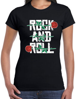 Bellatio Decorations Rock and Roll t-shirt zwart voor dames 2XL