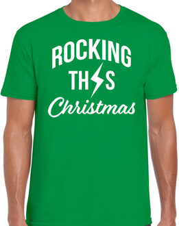 Bellatio Decorations Rocking this Christmas fout Kerstshirt / t-shirt groen voor heren 2XL