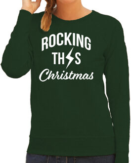 Bellatio Decorations Rocking this Christmas foute Kerstsweater / Kersttrui groen voor dames 2XL - kerst truien