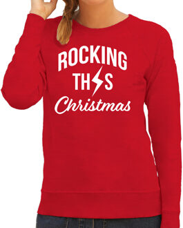 Bellatio Decorations Rocking this Christmas foute Kerstsweater / Kersttrui rood voor dames 2XL - kerst truien