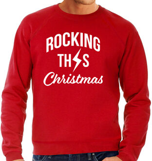 Bellatio Decorations Rocking this Christmas foute Kerstsweater / Kersttrui rood voor heren 2XL - kerst truien