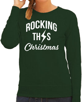 Bellatio Decorations Rocking this Christmas - Foute Kersttrui - sweater - groen - voor dames - rockers