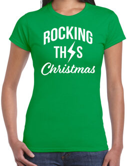 Bellatio Decorations Rocking this Christmas Kerst t-shirt groen voor dames XS