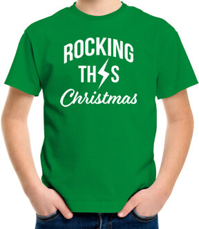 Bellatio Decorations Rocking this Christmas Kerst t-shirt groen voor kinderen XS (104-110)