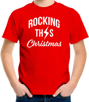 Bellatio Decorations Rocking this Christmas Kerst t-shirt rood voor kinderen L (140-152)