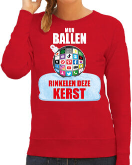 Bellatio Decorations Rode foute Kersttrui / Kerstkleding Mijn ballen rinkelen deze Kerst voor dames met social media kerstbal 2XL - kerst tru Rood