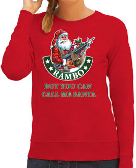 Bellatio Decorations Rode foute Kersttrui / Kerstkleding Rambo but you can call me Santa voor dames XS - kerst truien Rood