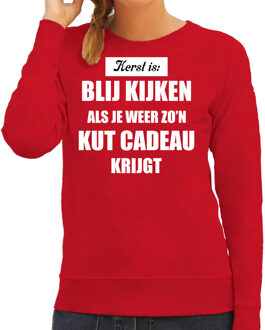 Bellatio Decorations Rode foute Kersttrui / sweater - Kerst is blij kijken / kut cadeau - dames - Kerstkleding / Christmas outfit 2XL