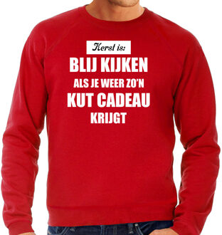 Bellatio Decorations Rode foute Kersttrui / sweater - Kerst is blij kijken / kut cadeau - heren - Kerstkleding / Christmas outfit 2XL