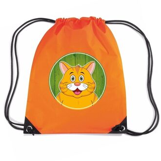 Bellatio Decorations Rode kat dieren trekkoord rugzak / gymtas oranje voor kinderen - Gymtasje - zwemtasje