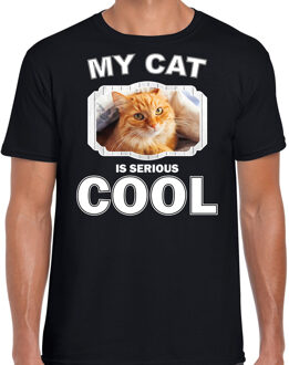 Bellatio Decorations Rode kat katten / poezen t-shirt my cat is serious cool zwart voor heren