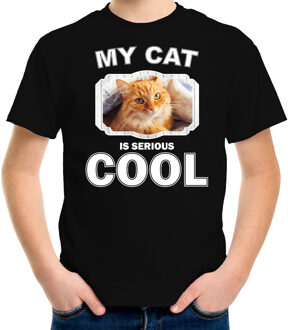 Bellatio Decorations Rode kat katten / poezen t-shirt my cat is serious cool zwart voor kinderen L (146-152)