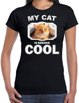 Bellatio Decorations Rode kat katten t-shirt my cat is serious cool zwart - dames - katten / poezen liefhebber cadeau shirt 2XL