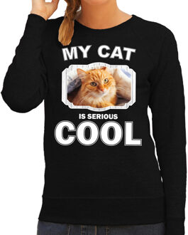 Bellatio Decorations Rode kat katten trui / sweater my cat is serious cool zwart - dames - katten / poezen liefhebber cadeau sweaters 2XL