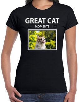 Bellatio Decorations Rode katten t-shirt met dieren foto great cat moments zwart voor dames
