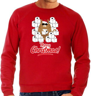 Bellatio Decorations Rode Kerststrui / Kerstkleding hamsterende kat Merry Christmas voor heren 2XL - kerst truien Rood