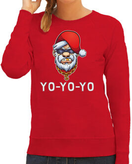 Bellatio Decorations Rode Kerstsweater / Kerstkleding Gangster / rapper Santa voor dames XS - kerst truien Rood