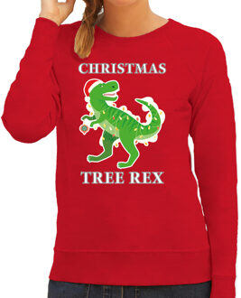 Bellatio Decorations Rode Kersttrui / Kerstkleding Christmas tree rex voor dames 2XL - kerst truien Rood