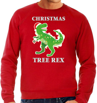 Bellatio Decorations Rode Kersttrui / Kerstkleding Christmas tree rex voor heren 2XL - kerst truien Rood