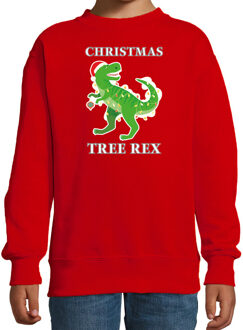 Bellatio Decorations Rode Kersttrui / Kerstkleding Christmas tree rex voor kinderen 12-13 jaar (152/164) - kerst truien kind Rood