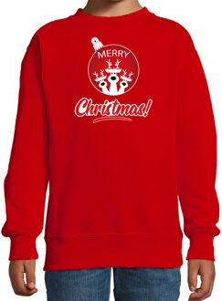 Bellatio Decorations Rode Kersttrui / Kerstkleding Merry Christmas voor kinderen met rendier kerstbal 12-13 jaar (152/164) - kerst truien kin Rood