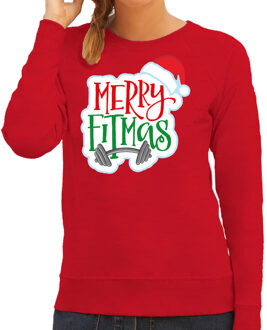 Bellatio Decorations Rode Kersttrui / Kerstkleding Merry fitmas voor dames 2XL - kerst truien Rood