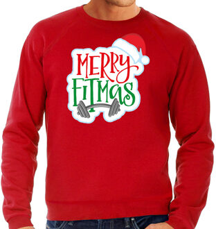 Bellatio Decorations Rode Kersttrui / Kerstkleding Merry fitmas voor heren 2XL - kerst truien Rood