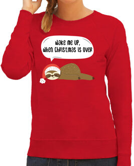 Bellatio Decorations Rode Kersttrui / Kerstkleding met luiaard Wake me up when christmas is over voor dames 2XL - kerst truien Rood