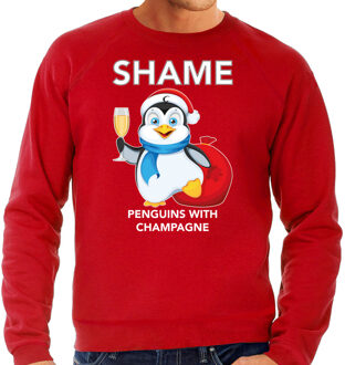 Bellatio Decorations Rode Kersttrui / Kerstkleding met pinguin Shame penguins with champagne voor heren 2XL - kerst truien Rood