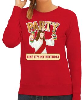 Bellatio Decorations Rode kersttrui / kerstkleding Party like its my birthday voor dames S (36) - kerst truien Rood
