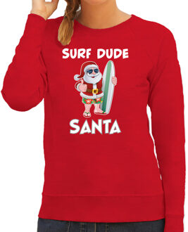 Bellatio Decorations Rode Kersttrui / Kerstkleding surf dude Santa voor dames 2XL - kerst truien Rood