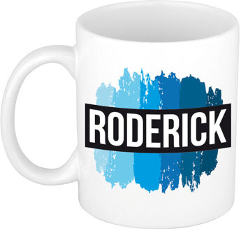 Bellatio Decorations Roderick naam / voornaam kado beker / mok verfstrepen - Gepersonaliseerde mok met naam - Naam mokken Multikleur