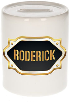 Bellatio Decorations Roderick naam / voornaam kado spaarpot met embleem - Naam spaarpotten Multikleur