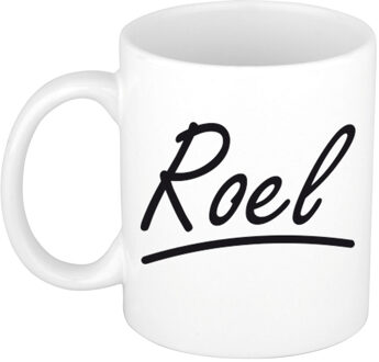 Bellatio Decorations Roel Naam koffiemok - beker - met sierlijke letters - wit - 300 ml - Cadeau - Heren