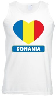 Bellatio Decorations Roemenie hart vlag singlet shirt/ tanktop wit heren 2XL