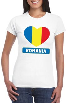 Bellatio Decorations Roemenie hart vlag t-shirt wit dames 2XL