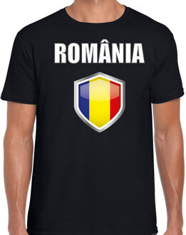 Bellatio Decorations Roemenie landen supporter t-shirt met Roemeense vlag schild zwart heren