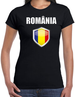 Bellatio Decorations Roemenie landen supporters t-shirt - zwart - dames - fan kleding - korte mouwen