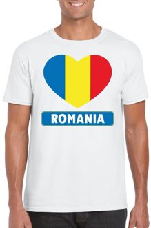 Bellatio Decorations Roemenie t-shirt met roemeense vlag in hart wit heren 2xl