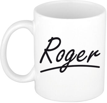 Bellatio Decorations Roger Naam koffiemok - beker - met sierlijke letters - wit - 300 ml - Cadeau - Heren