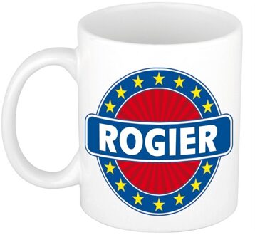 Bellatio Decorations Rogier voornaam koffiemok - beker - wit/blauw - 300 ml - Cadeau - Heren - Collega - Vaderdag Multi