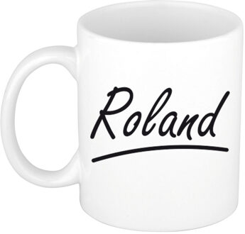 Bellatio Decorations Roland Naam koffiemok - beker - met sierlijke letters - wit - 300 ml - Cadeau - Heren