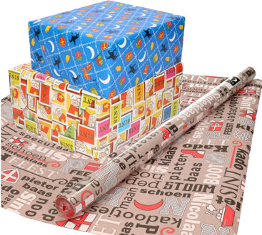 Bellatio Decorations Rollen inpakpapier/cadeaupapier - 6x stuks - Sinterklaas - 250 x 70 cm - papier - 3 prints Multi