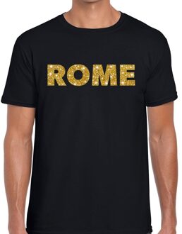 Bellatio Decorations Rome gouden glitter tekst t-shirt zwart heren 2XL