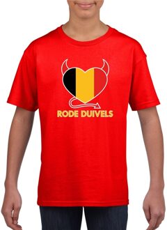 Bellatio Decorations Rood Belgie rode duivels hart supporter shirt kinderen - Belgisch shirt jongens en meisjes L (146-152)