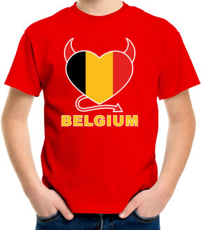 Bellatio Decorations Rood fan shirt / kleding Belgium hart EK/ WK voor kinderen L (146-152) - Feestshirts