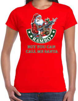 Bellatio Decorations Rood fout Kerst t-shirt / Kerstkleding Rambo but you can call me Santa voor dames 2XL - kerst t-shirts