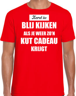 Bellatio Decorations Rood fout Kerstshirt / t-shirt - Kerst is blij kijken / kut cadeau - heren - Kerstkleding / Christmas outfit 2XL