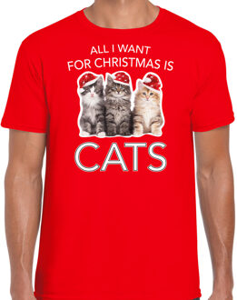 Bellatio Decorations Rood Kerst shirt/ Kerstkleding All i want for Christmas is cats voor heren 2XL - kerst t-shirts